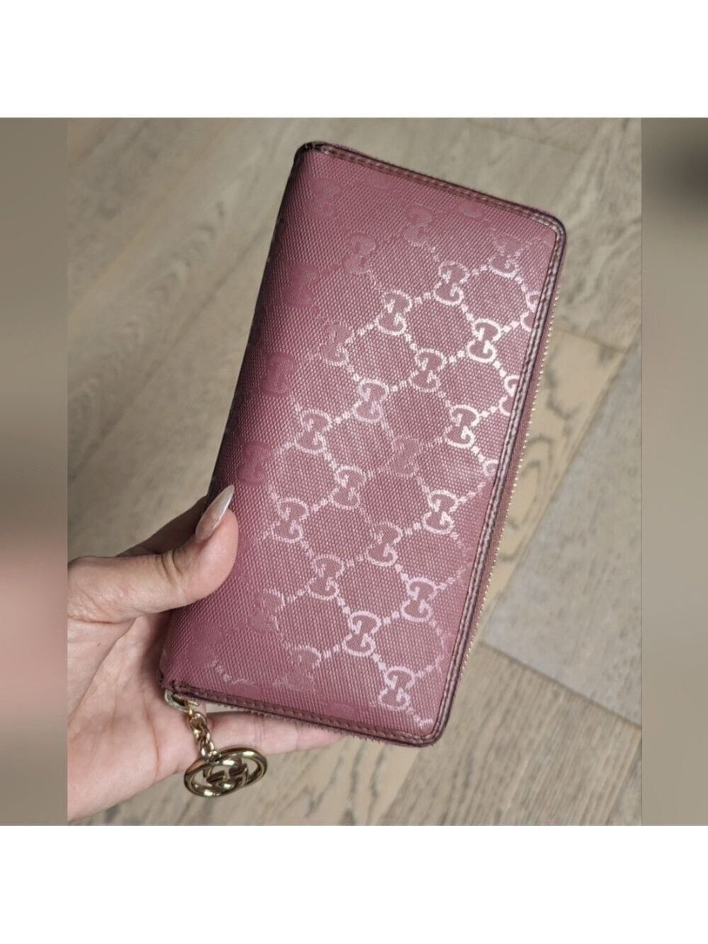 Gucci Pink Guccissima Leather GG lcon Zip Around Wallet - Picture 12 of 13